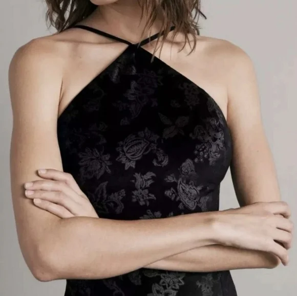 NWT Rag & Bone Retro Floral fara velvet black Halter Slit dress Size 6 - Picture 3 of 16